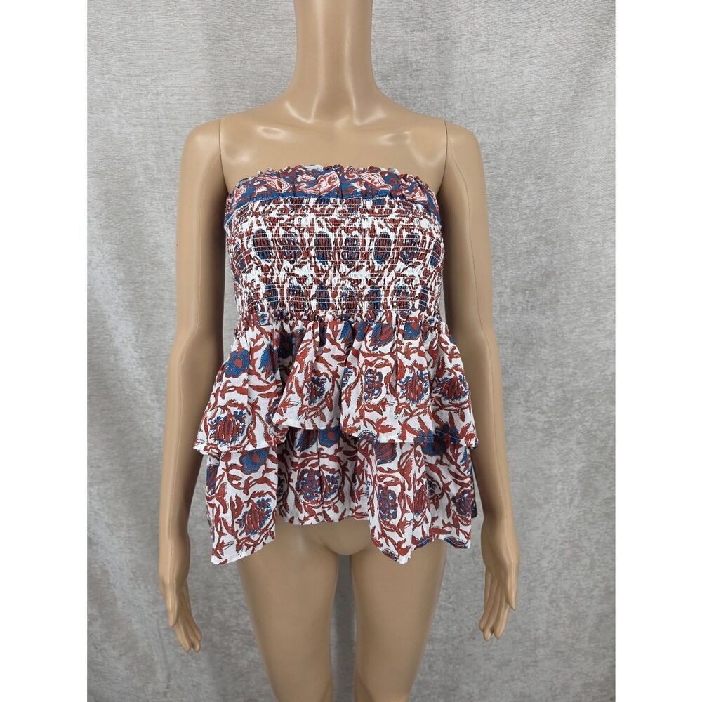 House Of Harlow Smocked Mini Skirt or Strapless Peplum Floral Top in Rust & Blue